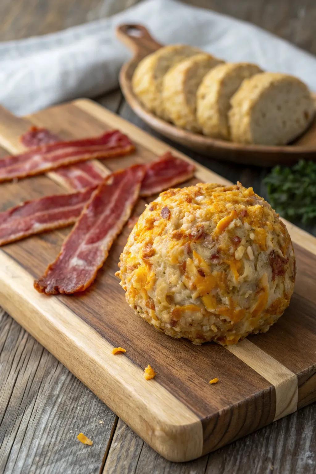 Smoked bacon and cheddar cheese ball pleasure.