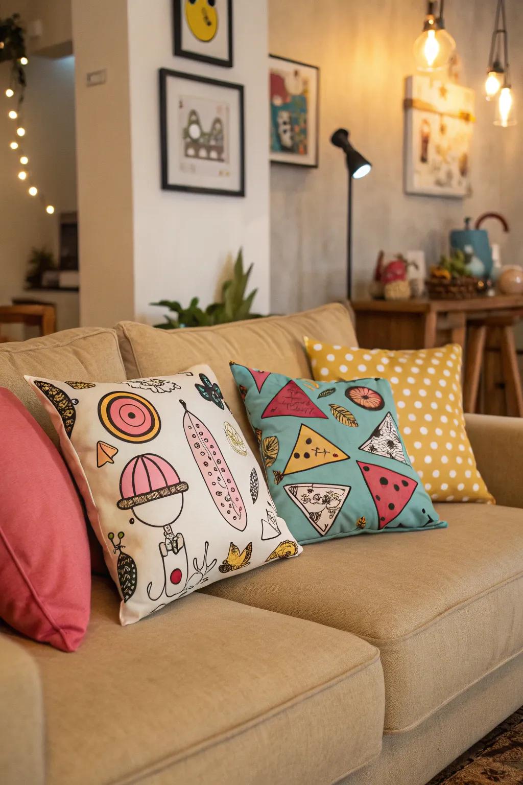 Eccentric cushions inject character and enjoyment into your area.