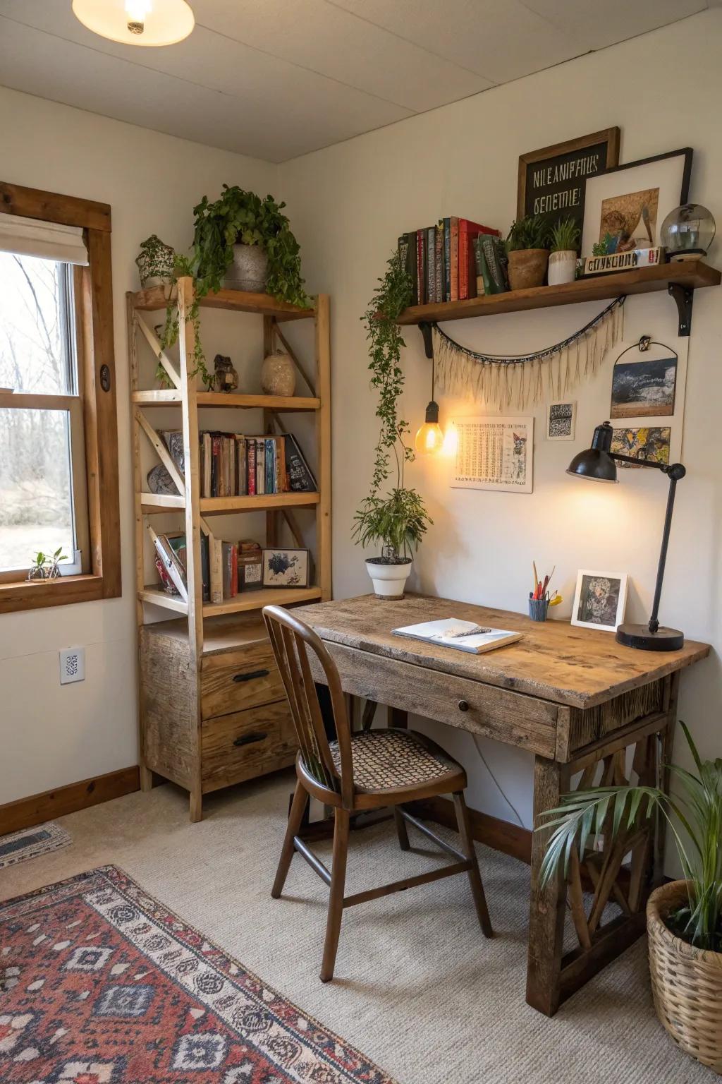 Creative use of old furniture can result in beautiful, affordable office spaces.