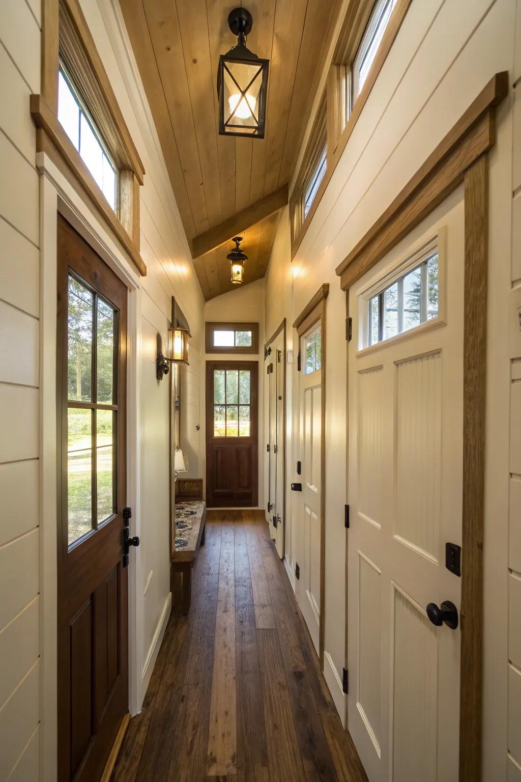 Transom panes infuse luminance into heretofore unilluminated sectors.