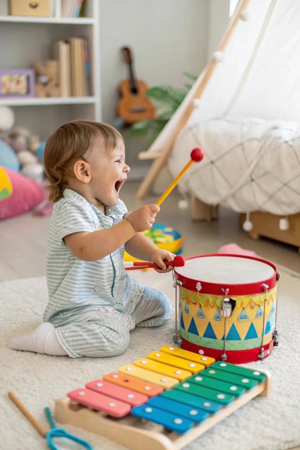 A symphony of joy with a toddler-friendly instrument set.