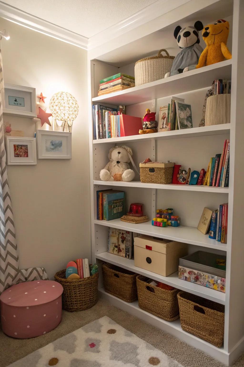 Turn unused corners into useful toy storage spaces.