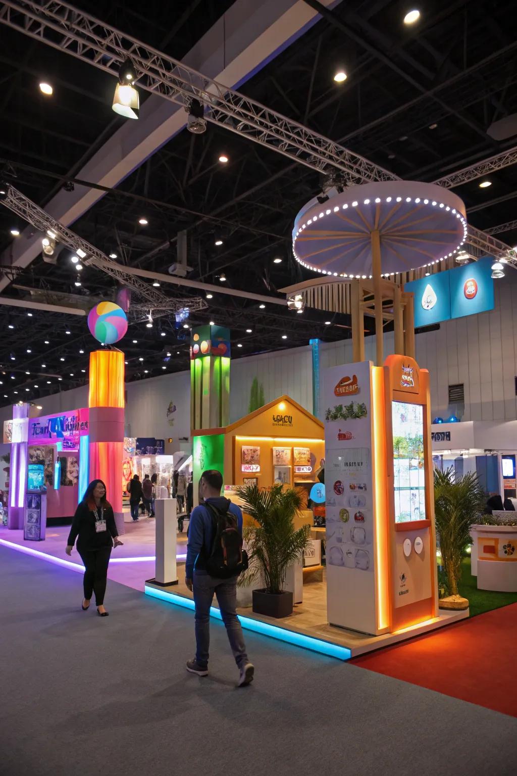 Themed lighting transforms a booth into an immersive experience.