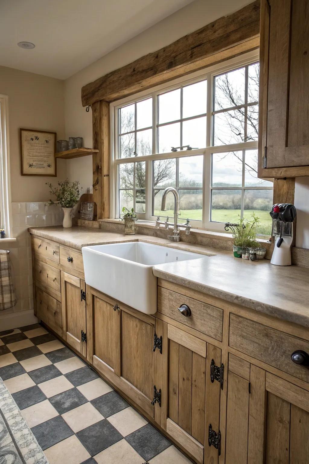 The farmhouse basin is a practical and charming highlight.