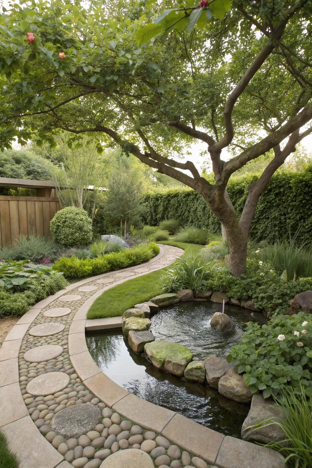 Integrate tree bases with landscape components for an integrated design.