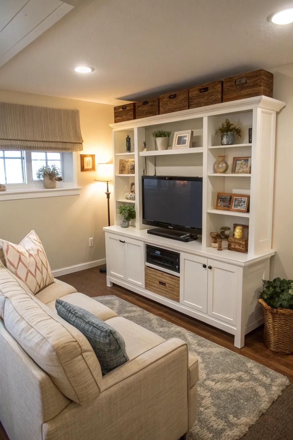 Effective space utilization by setting the TV into current furnishings.