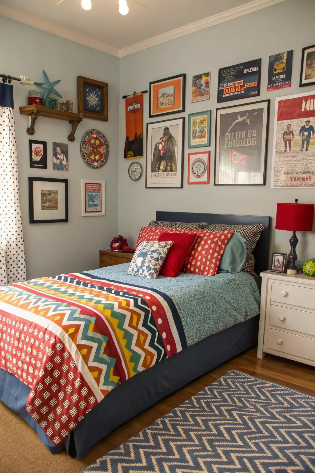 Fashionable bedding that enhances the style of the bedroom.