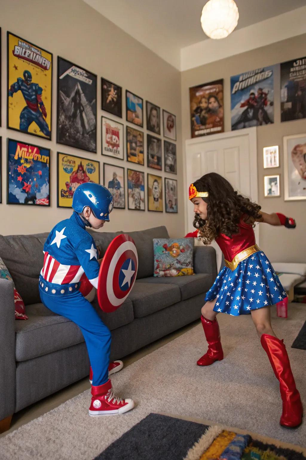 Ready for duty: twins as superheroes.