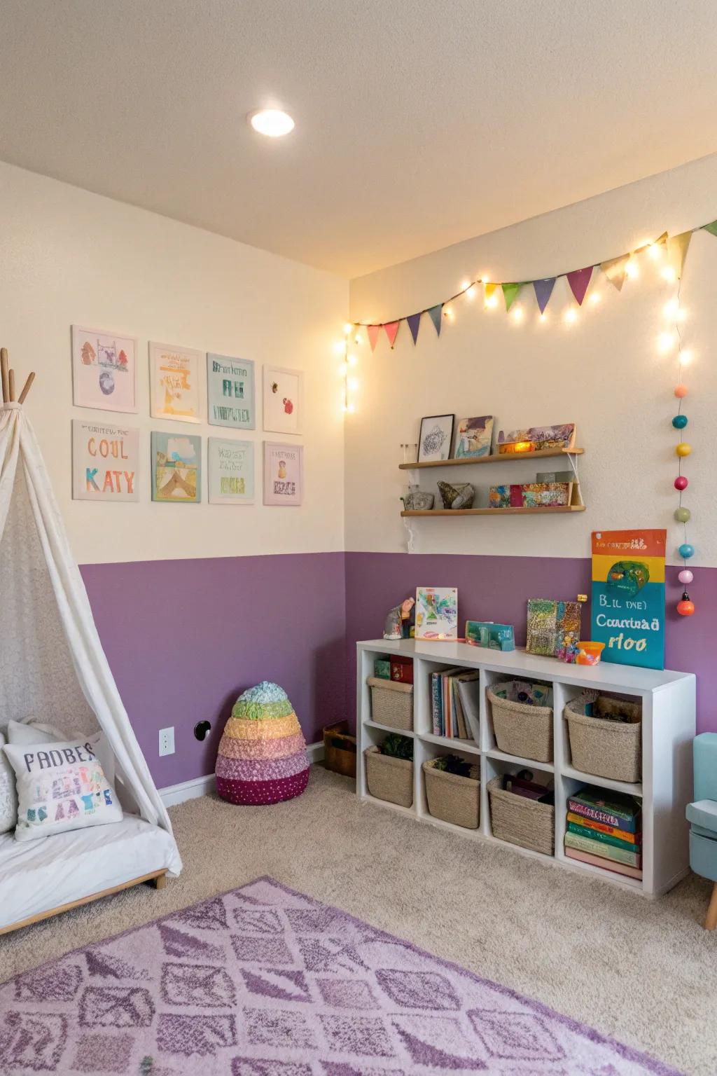 Kids' room featuring an ombre two-toned wall.