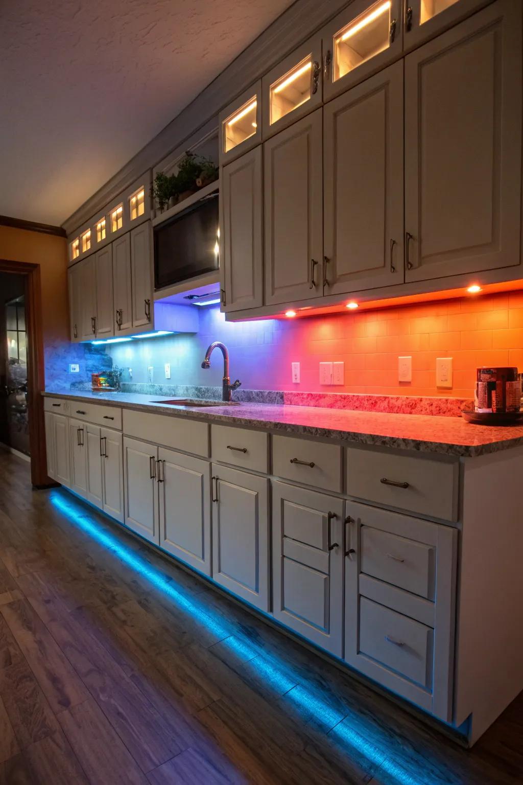 Color-changing LEDs present adaptable lighting options for every mood.
