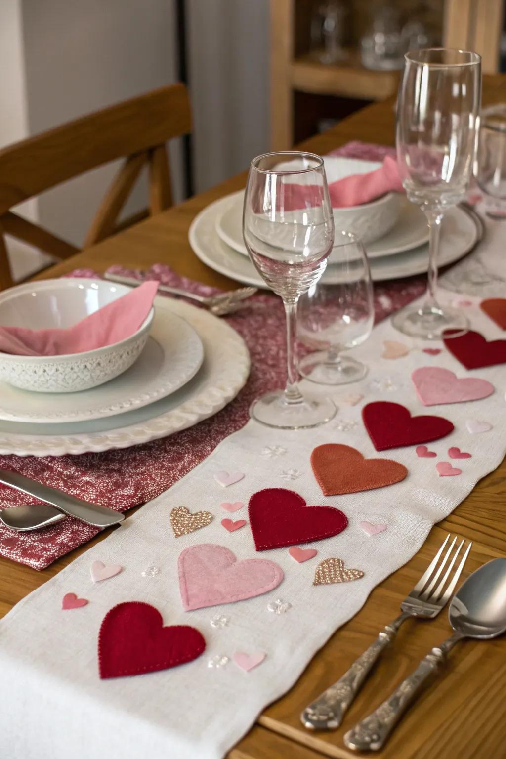 A heartfelt touch with a DIY felt heart table runner.
