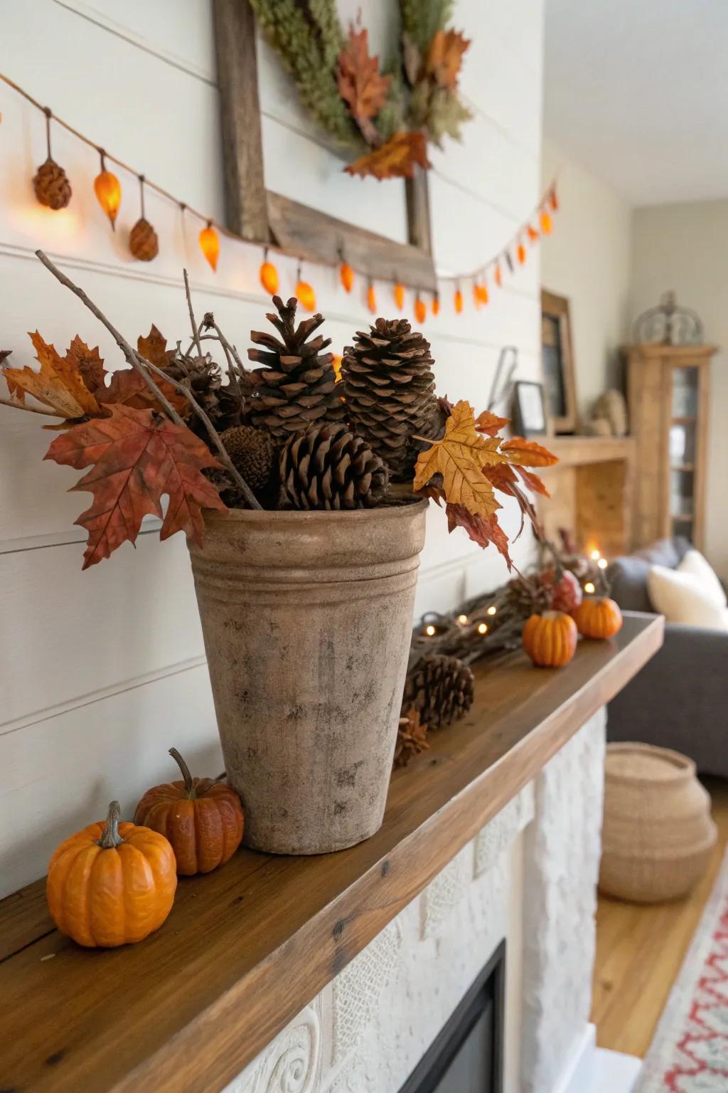 Incorporate warmth to your home using seasonal pinecones.