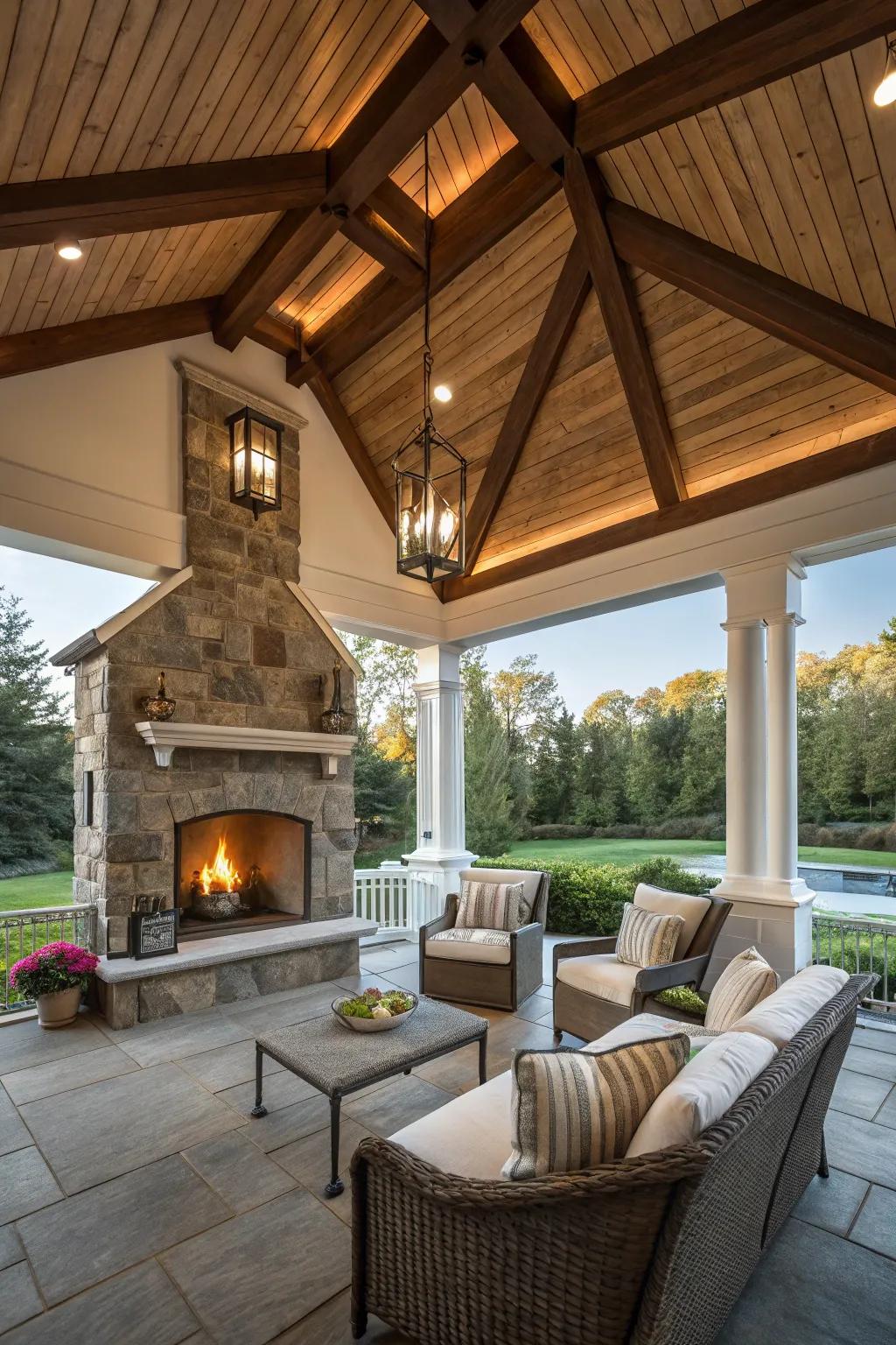 Warm up your porch using a comfortable fire spot.