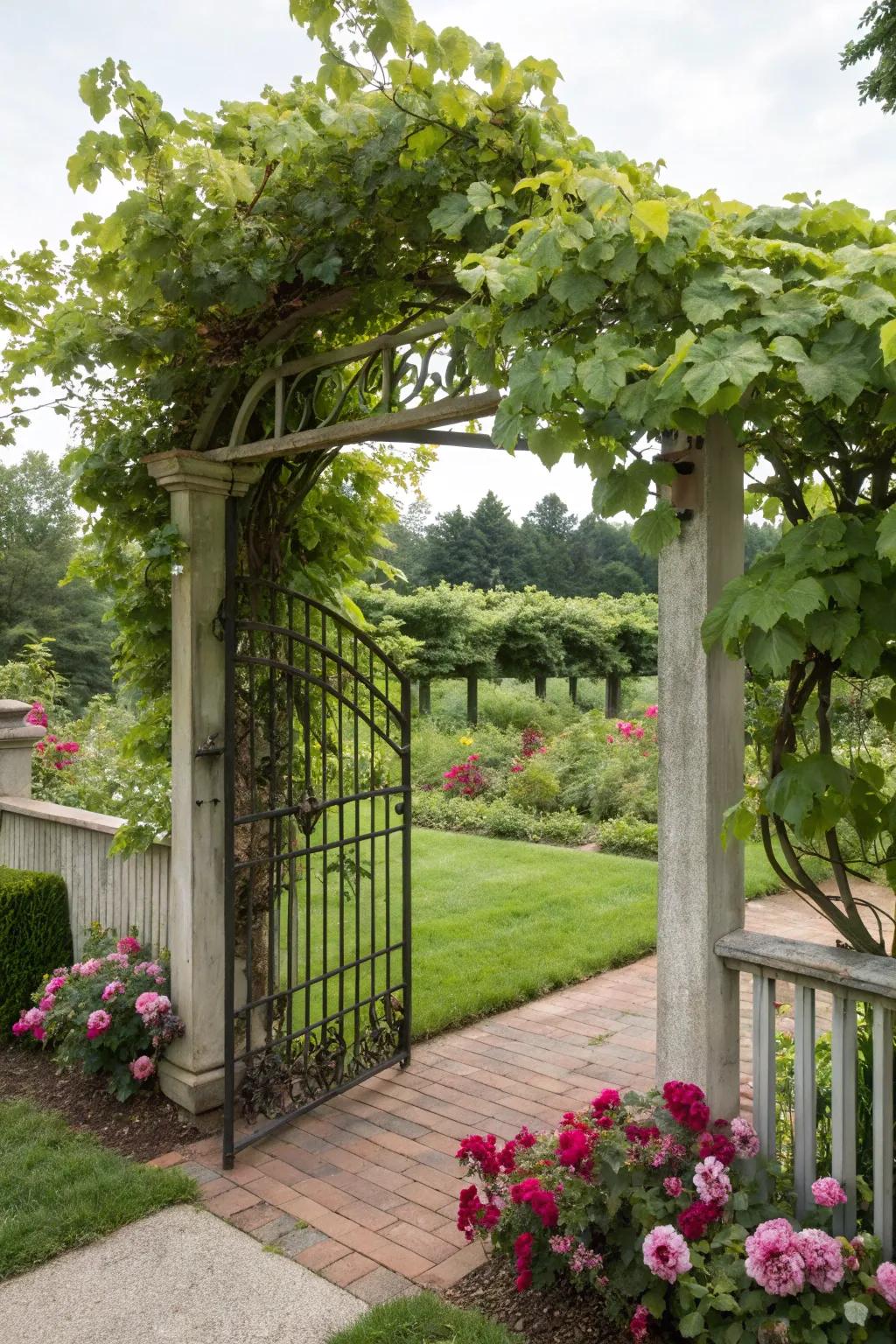 A gated shrubbery frame offering both utility and beauty.