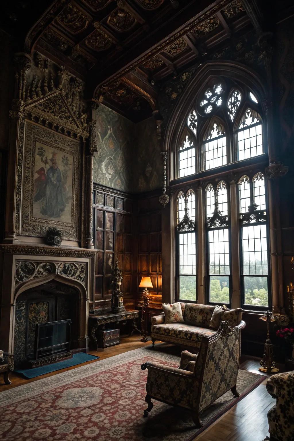 Gothic specifics impart a mystical touch to the design.