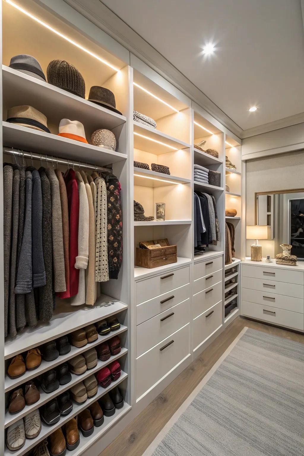 Custom drawers provide practical ways to store accessories.