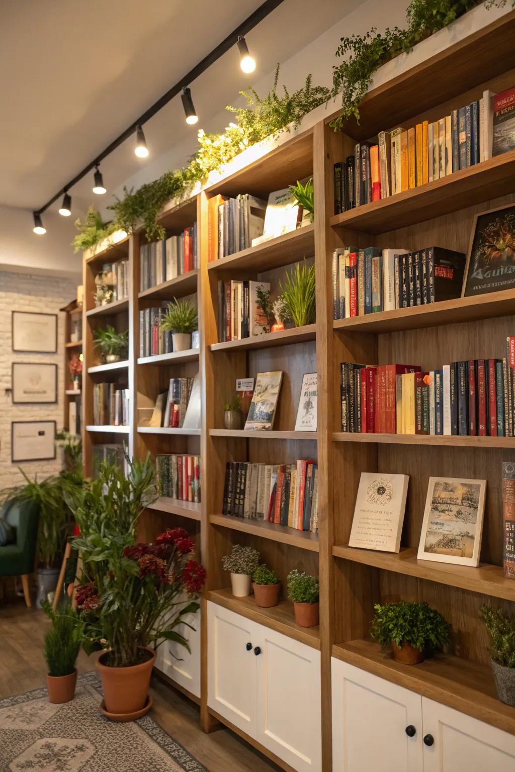 Combining books with ornamental items adds personality to your shelves.