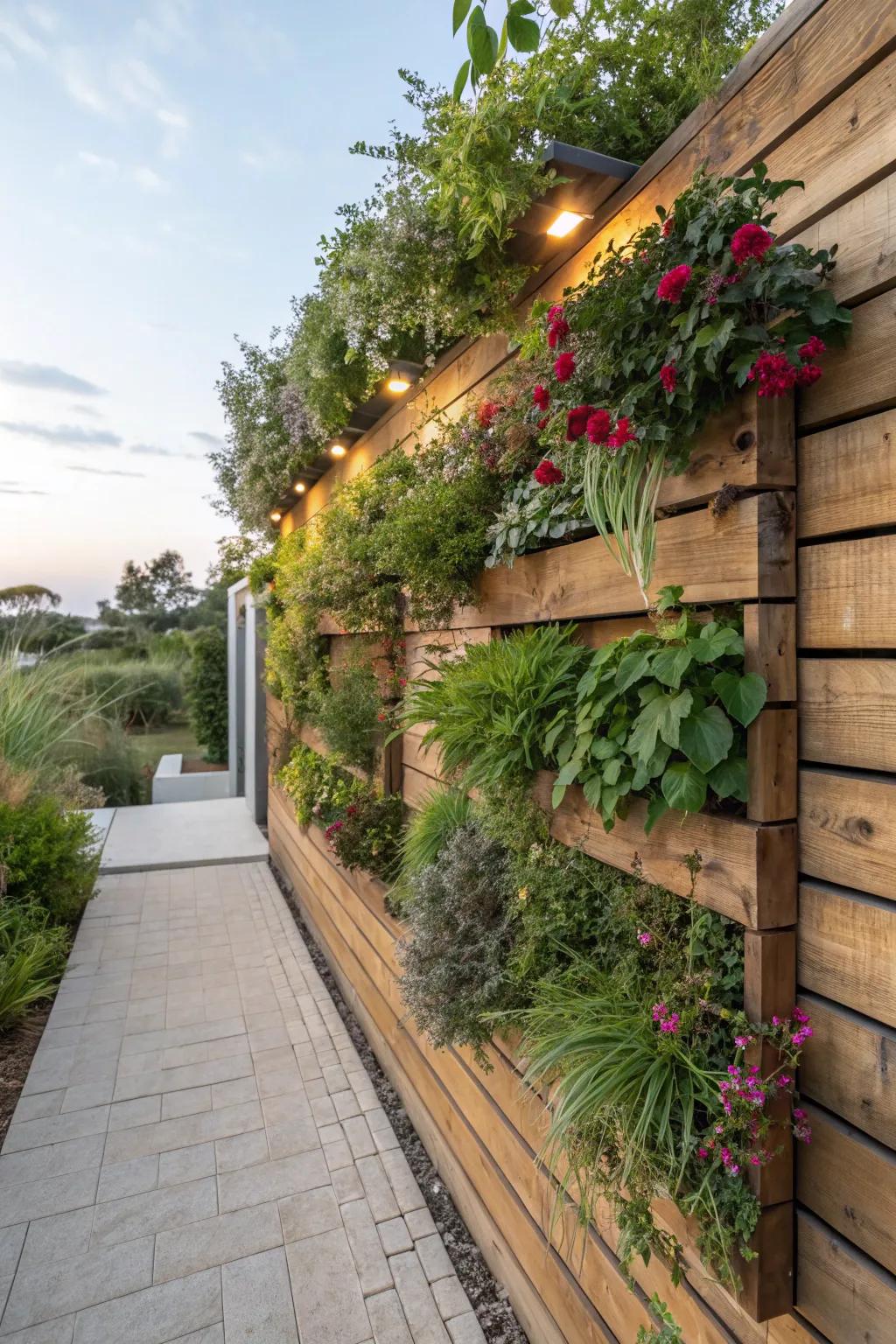 Fresh look with wood and greenery.