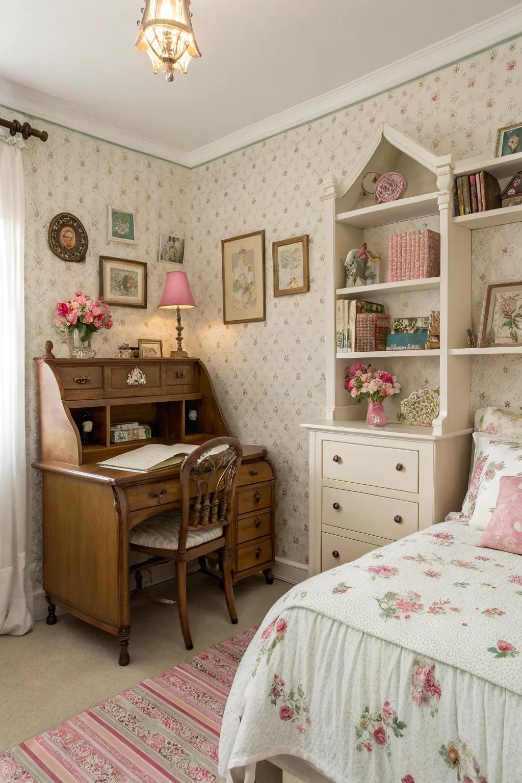 Classic grace imparts comfort and sentiment to a girl's habitat.