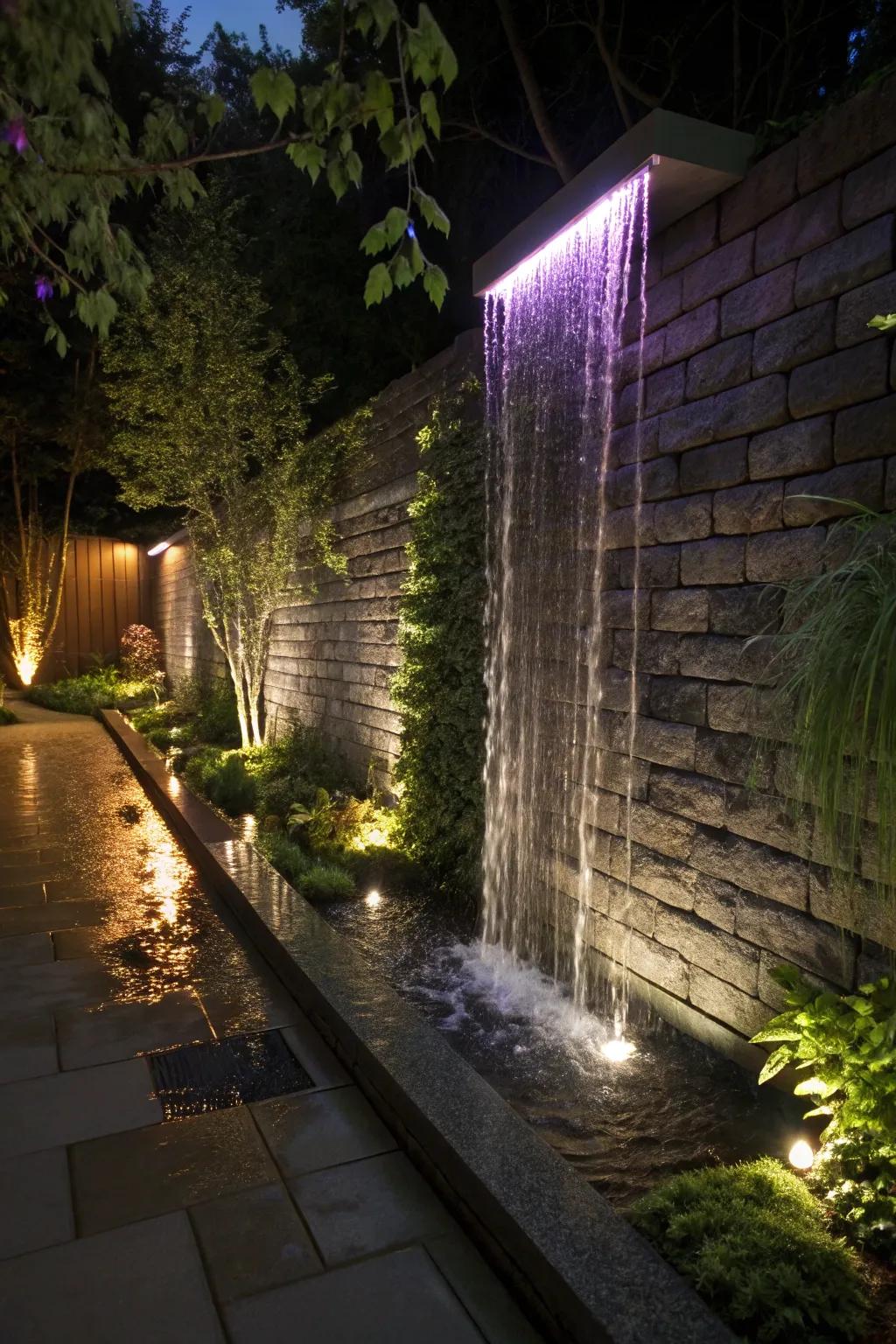 A rain curtain waterfall presents a contemporary and enchanting visual.