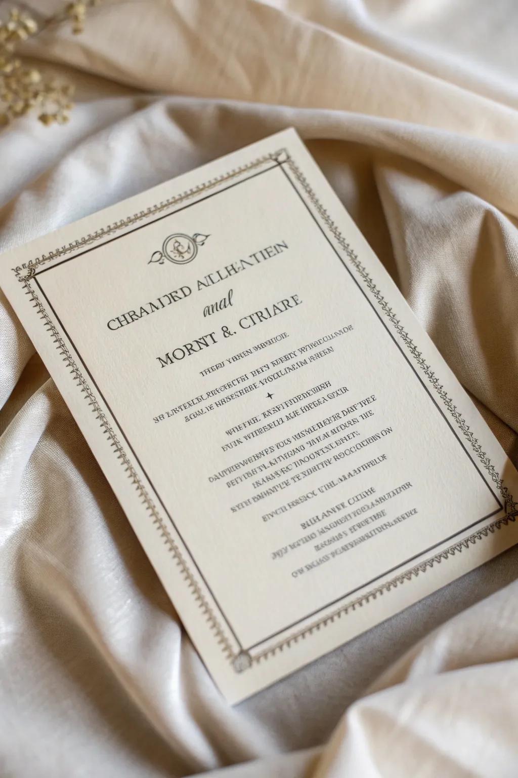 A traditional wedding invitation with a timeless design.