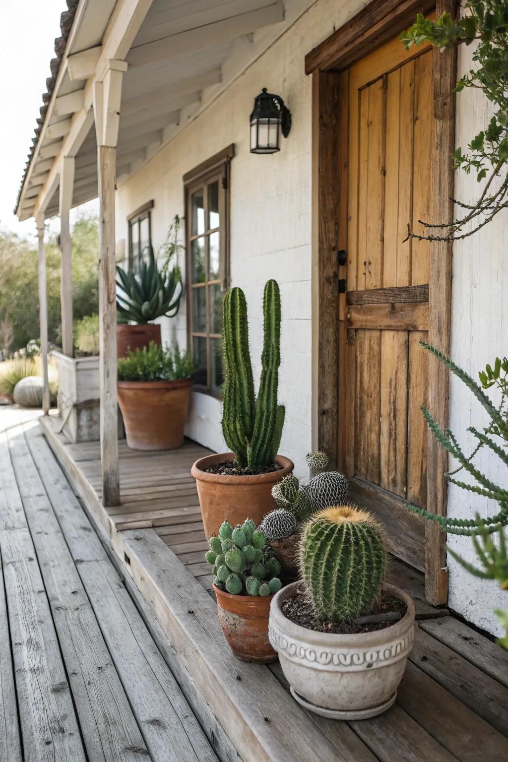 Potted prickly plants bring the desert atmosphere to your place.