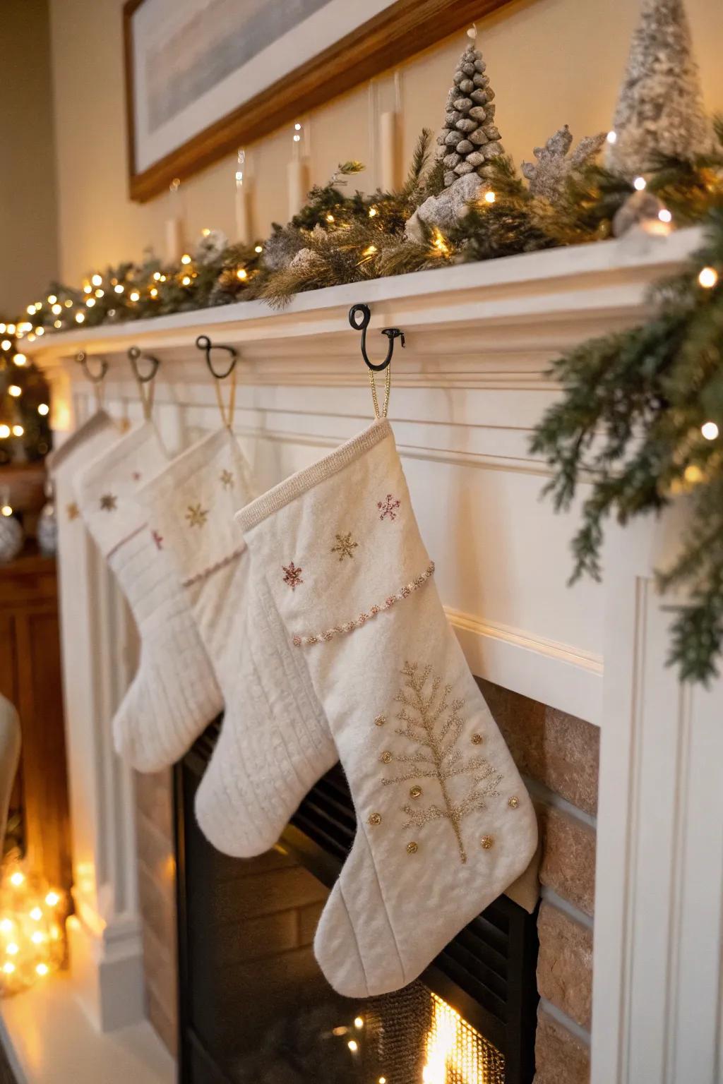 Ivory stockings deliver a timeless sophistication to your holiday design.