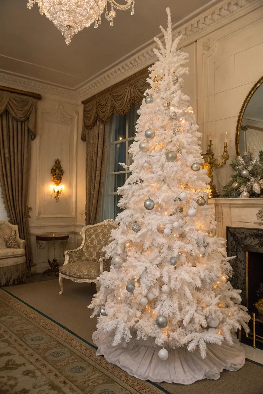 Vintage glamour highlighted with pearls and lace on a white Christmas tree.