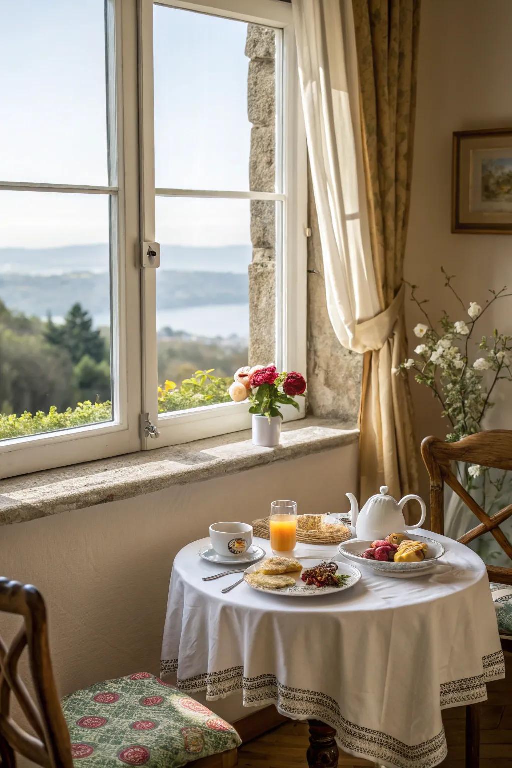 A purposeful breakfast spot by the window, ideal for morning meals.