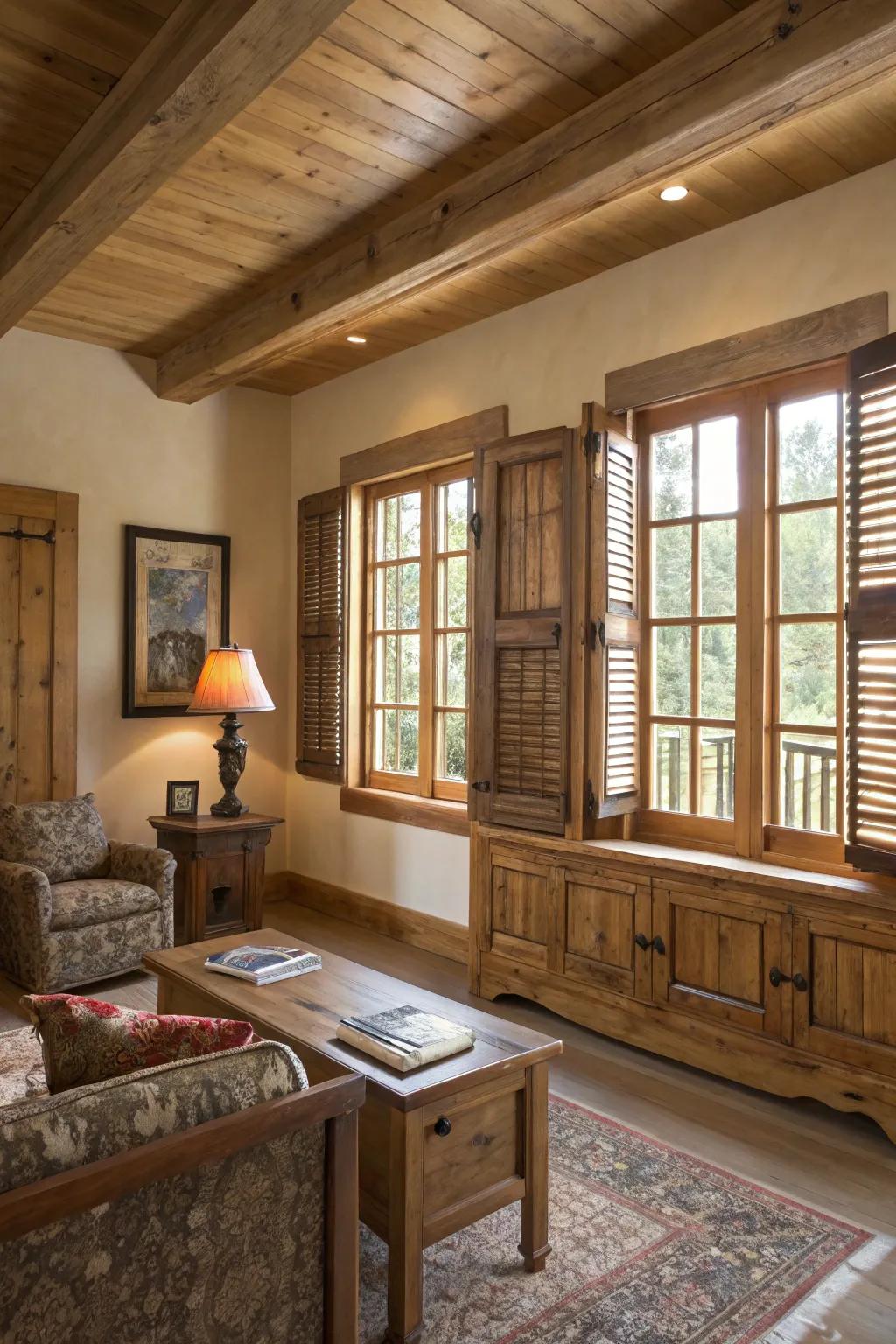 Timber blinds add a touch of country charm to casement windows.