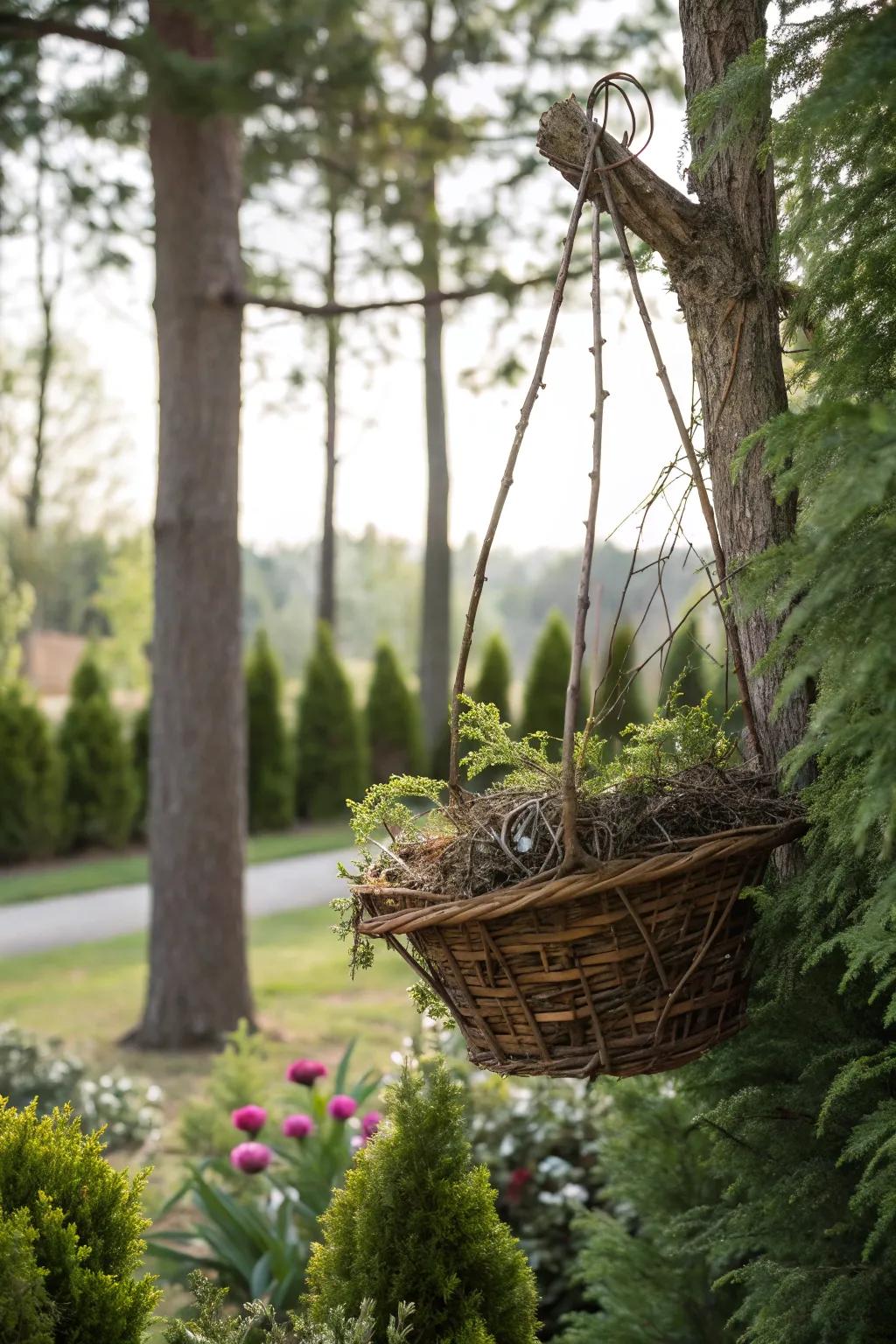 Twigs introduce a rustic influence to winter baskets.