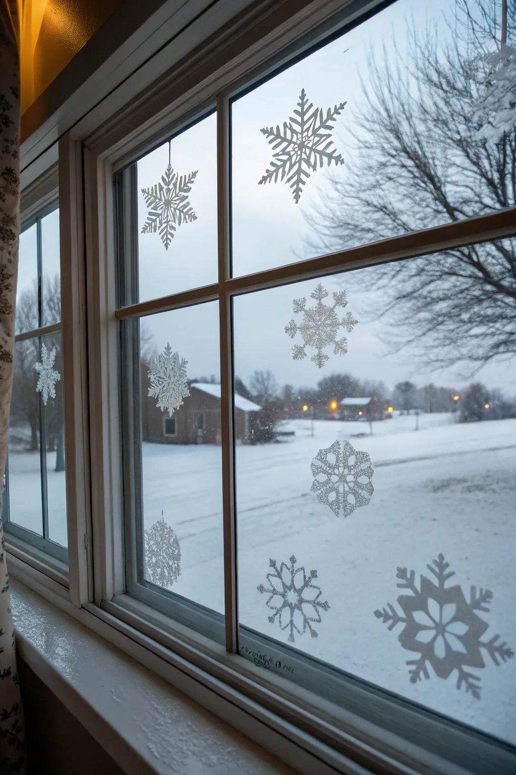 Winterscape window appliques bring the beauty of winter indoors.