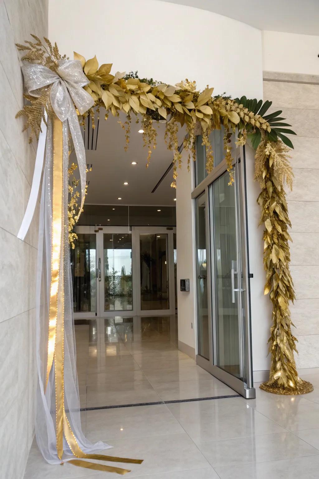 Metallic accents bring a touch of glam to winter swags.