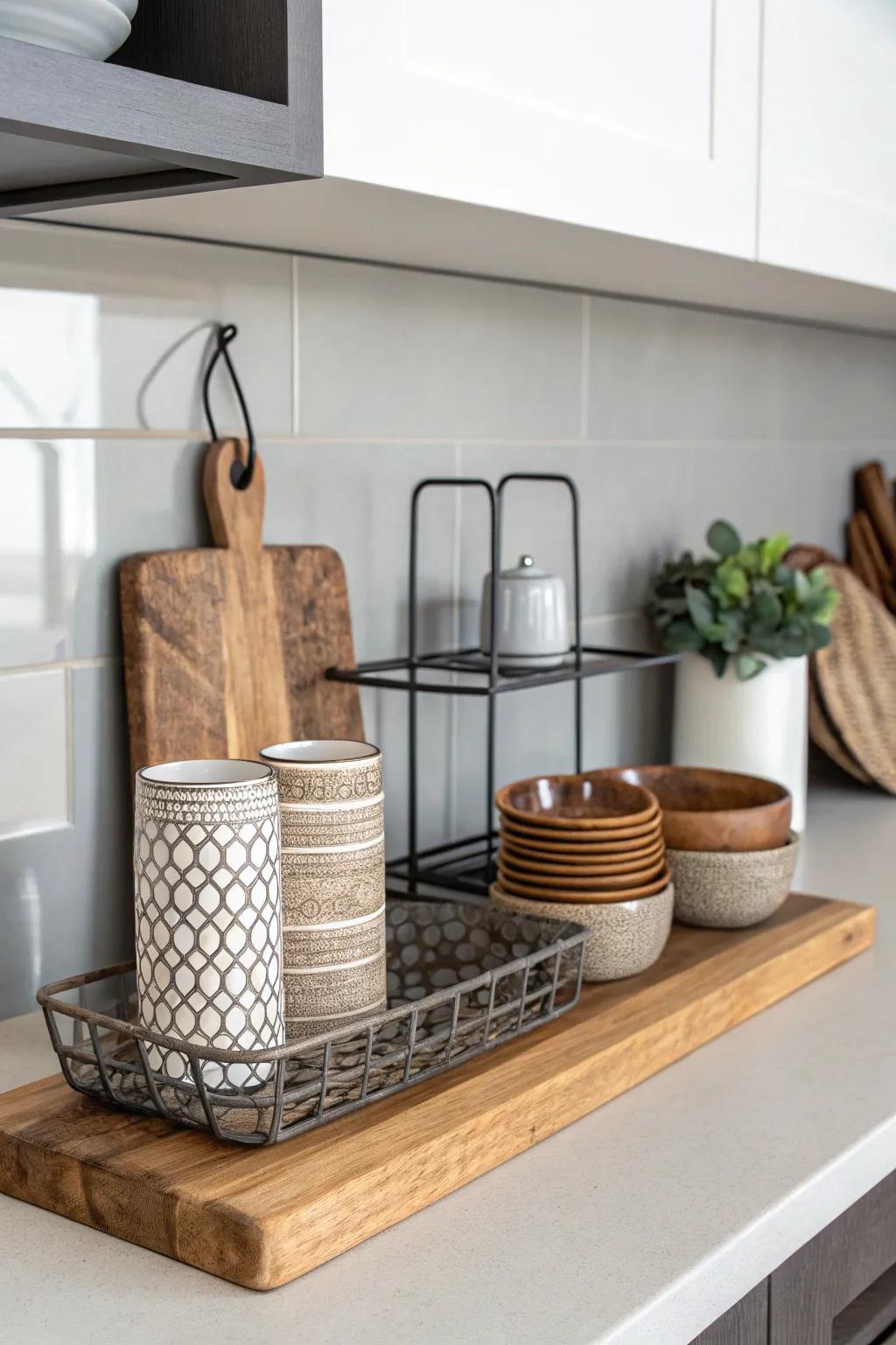 Integrate materials for a modern wooden board display.