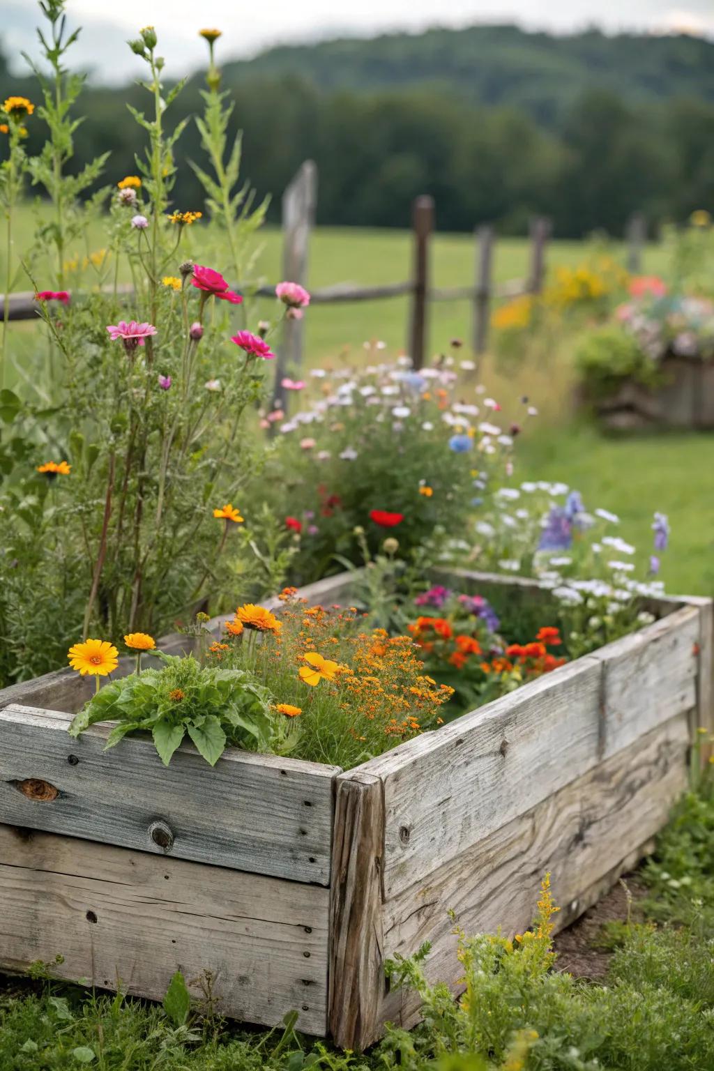 Refurbished lumber enhances rustic charm in your garden.
