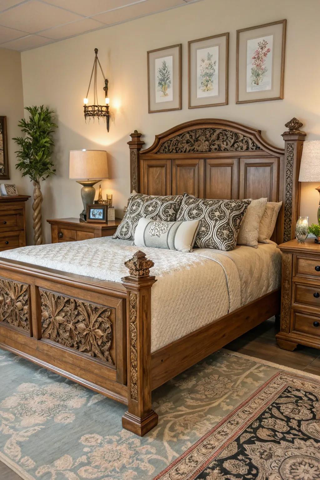 A standout headboard enhancing the bedroom's design.