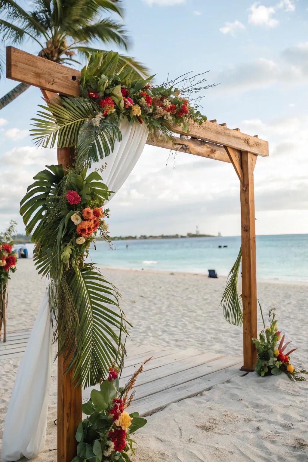 Tropical accents bring a slice of paradise to your arch.