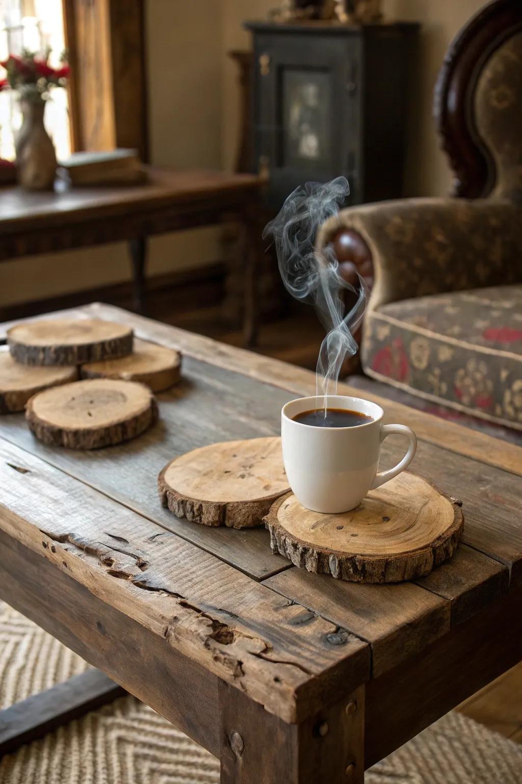 Timber cutout coasters invite the outdoors in.