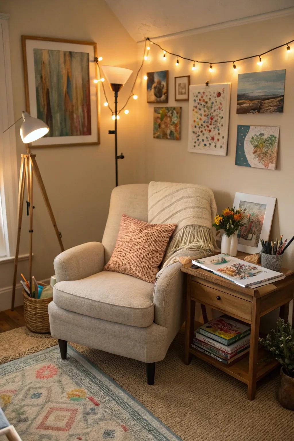 A nook provides a quiet escape within the studio.
