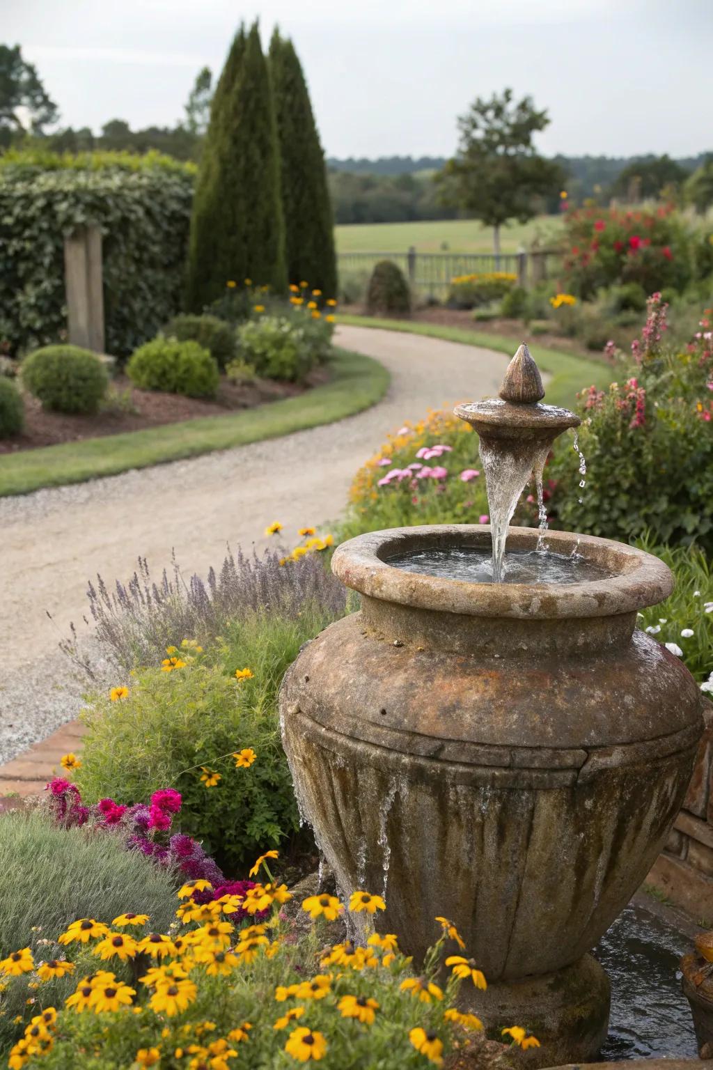 A countryside vase spring setting a welcoming ambiance in the garden.