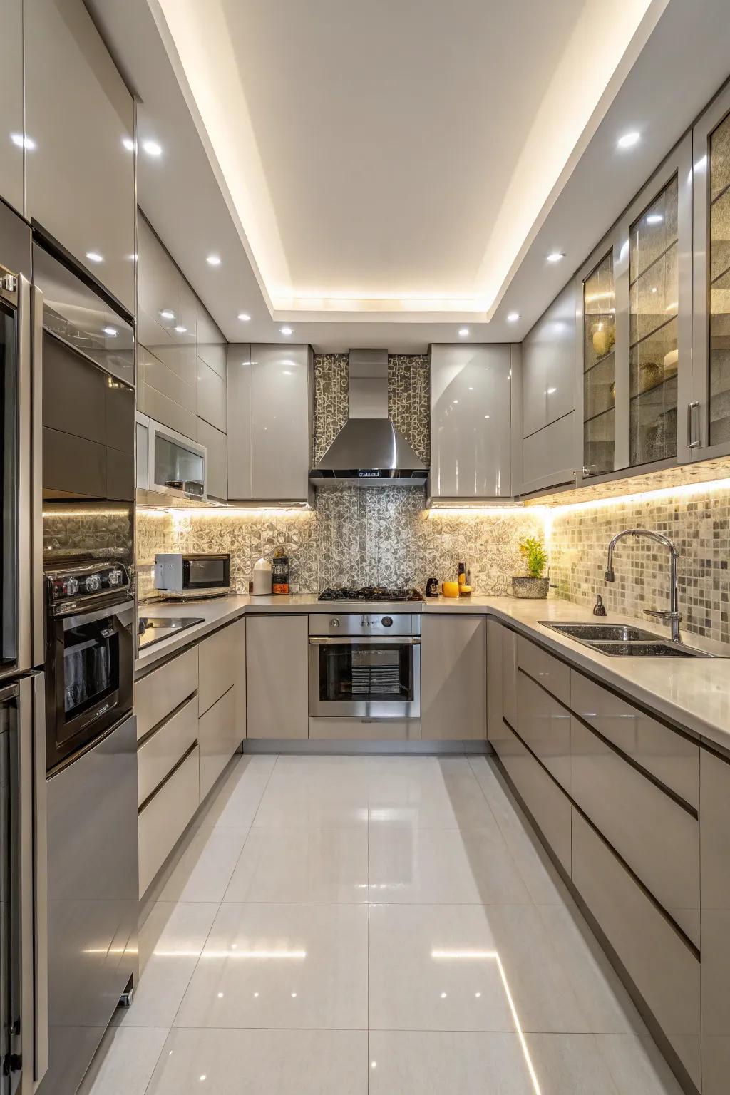 Reflective surfaces amplify light and perception of space.