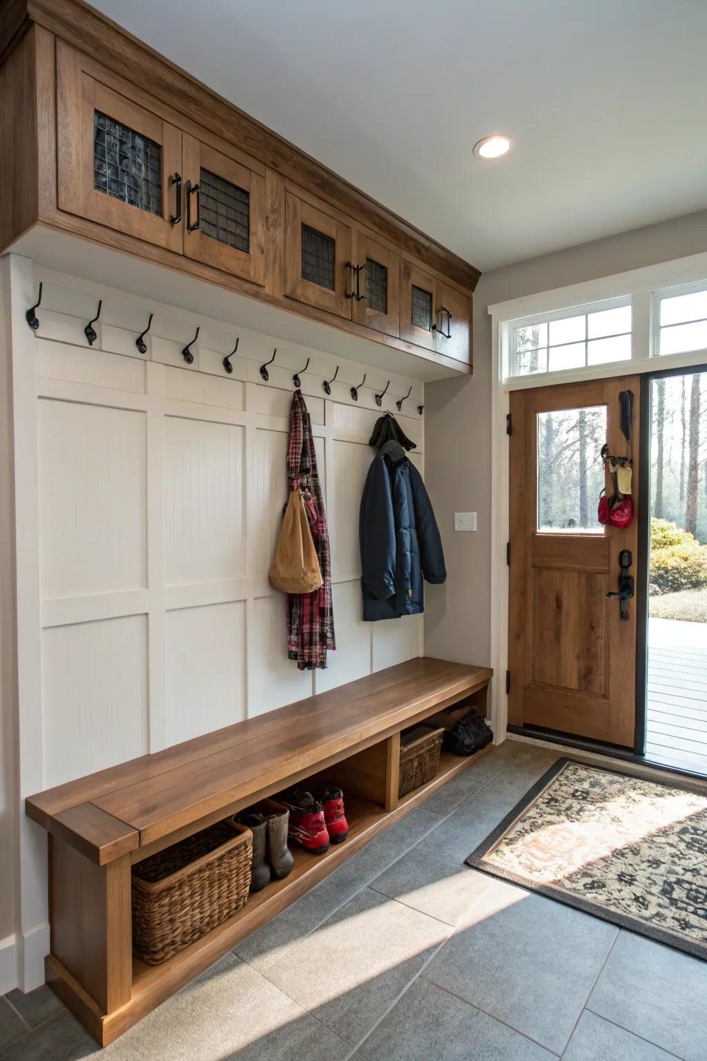 Place a convenient mudroom section in the garage.