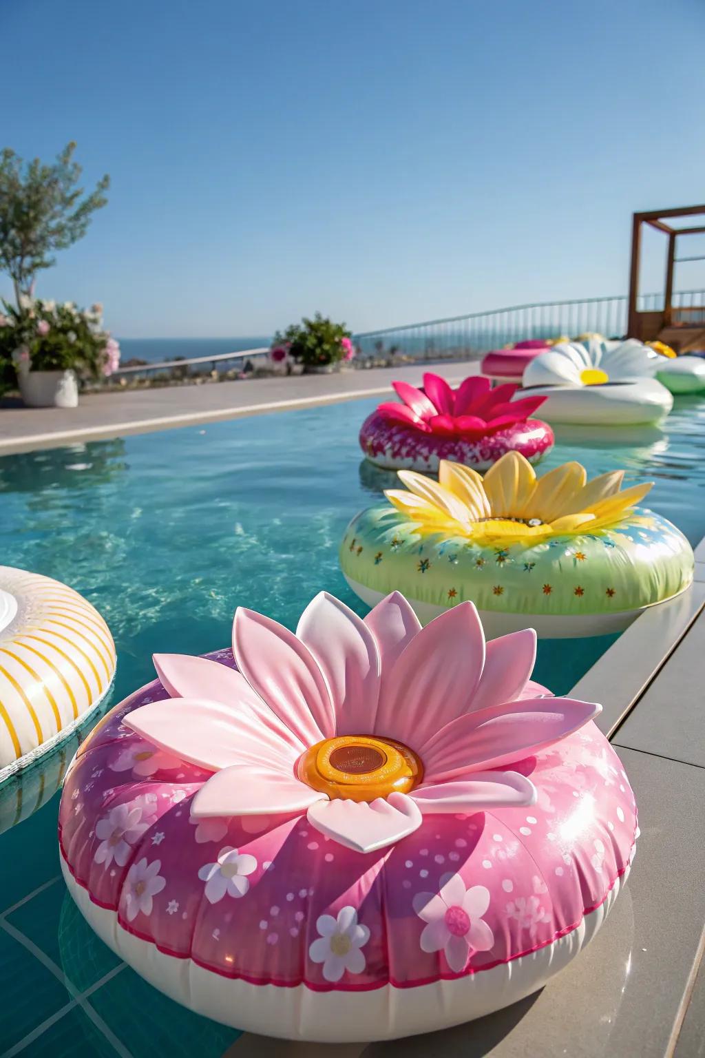 DIY floral loungers introduce elegance and charm to your pool setting.