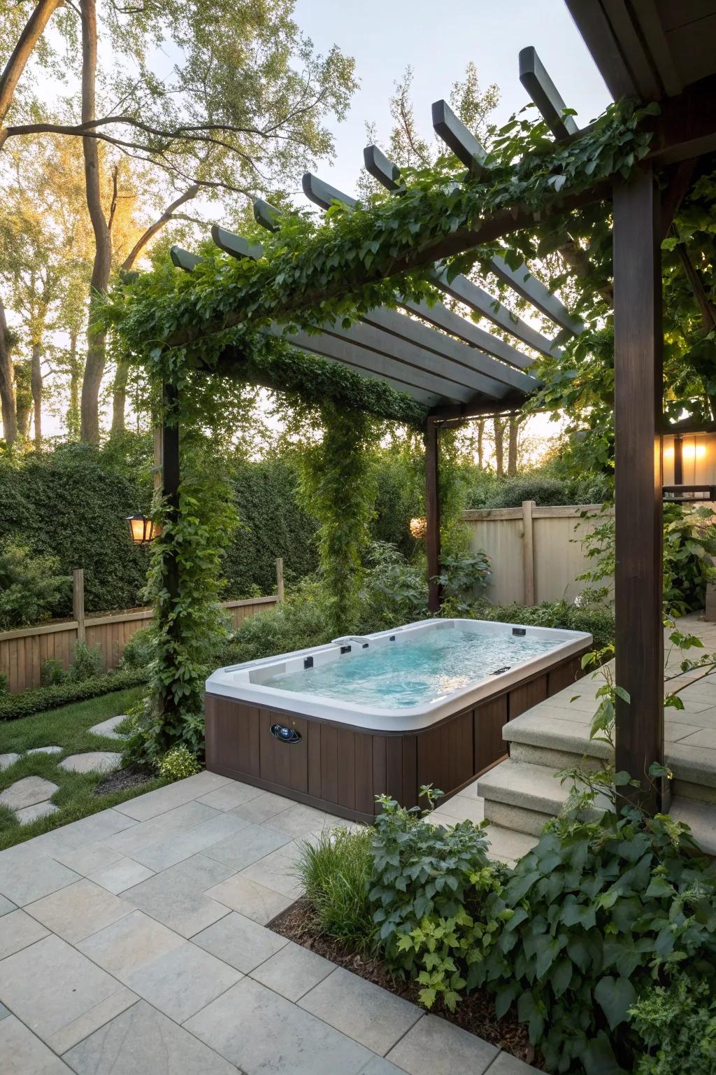 Arbors add flair and shade to your hydropool area.