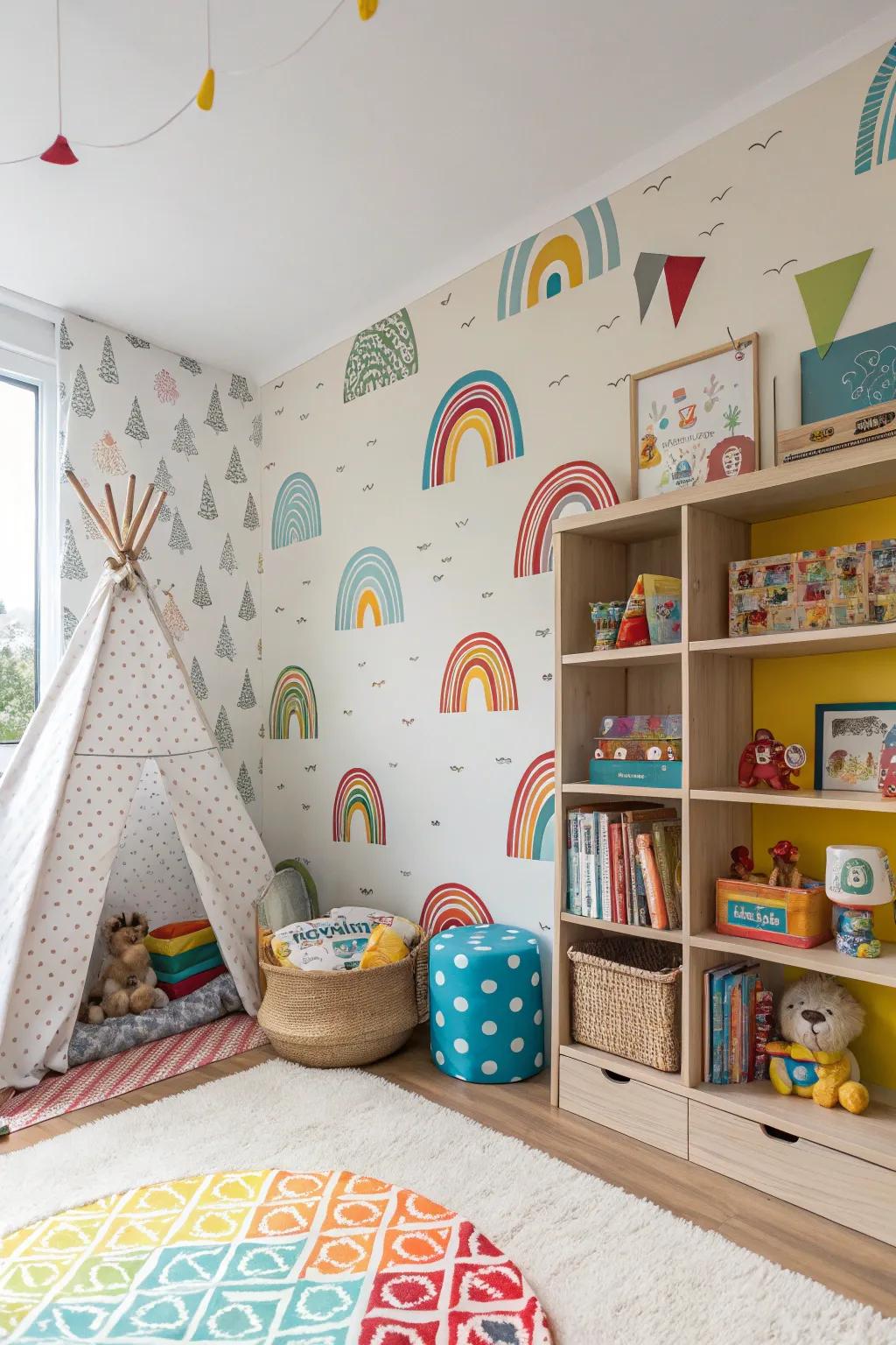Playful wallpaper adds charm and joy to a child's room.