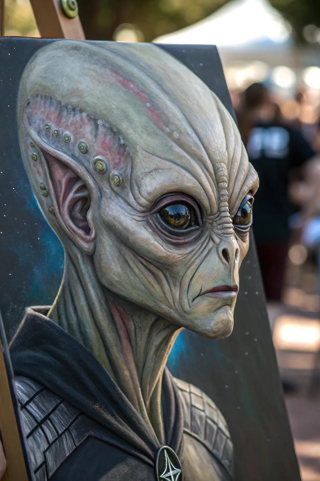 A detailed close-up that directs the alien’s attributes into mesmerizing concentration.