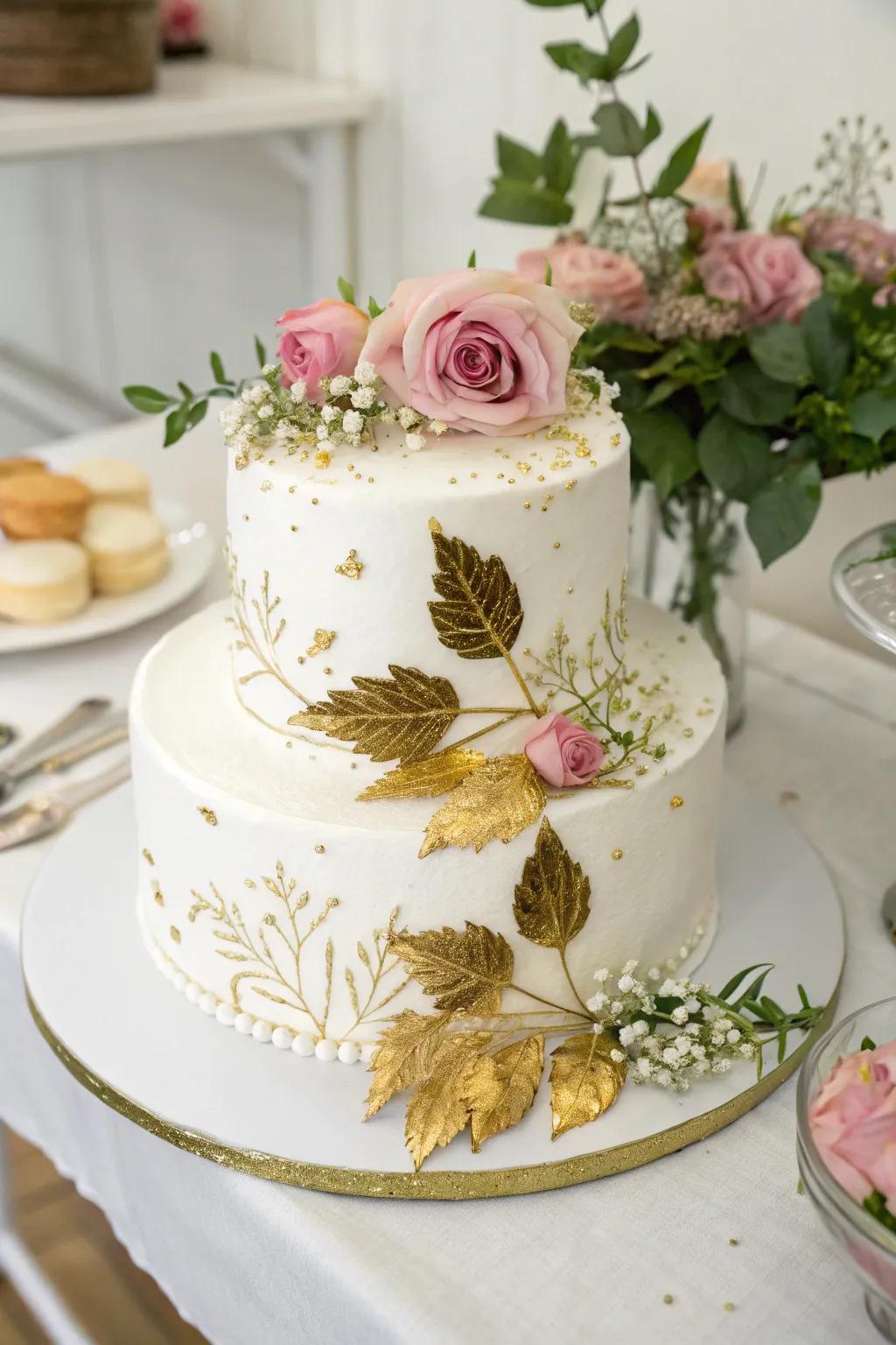 An elegantly designed ivory cake, serving as a stunning focal point.