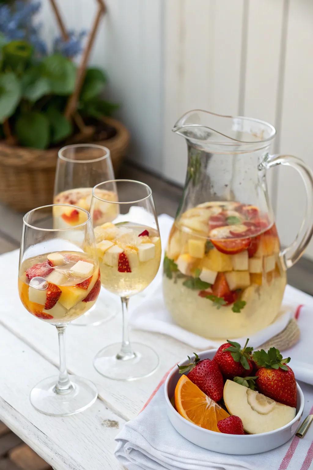 White wine and sangria introduce a refreshing element to the all-white party.