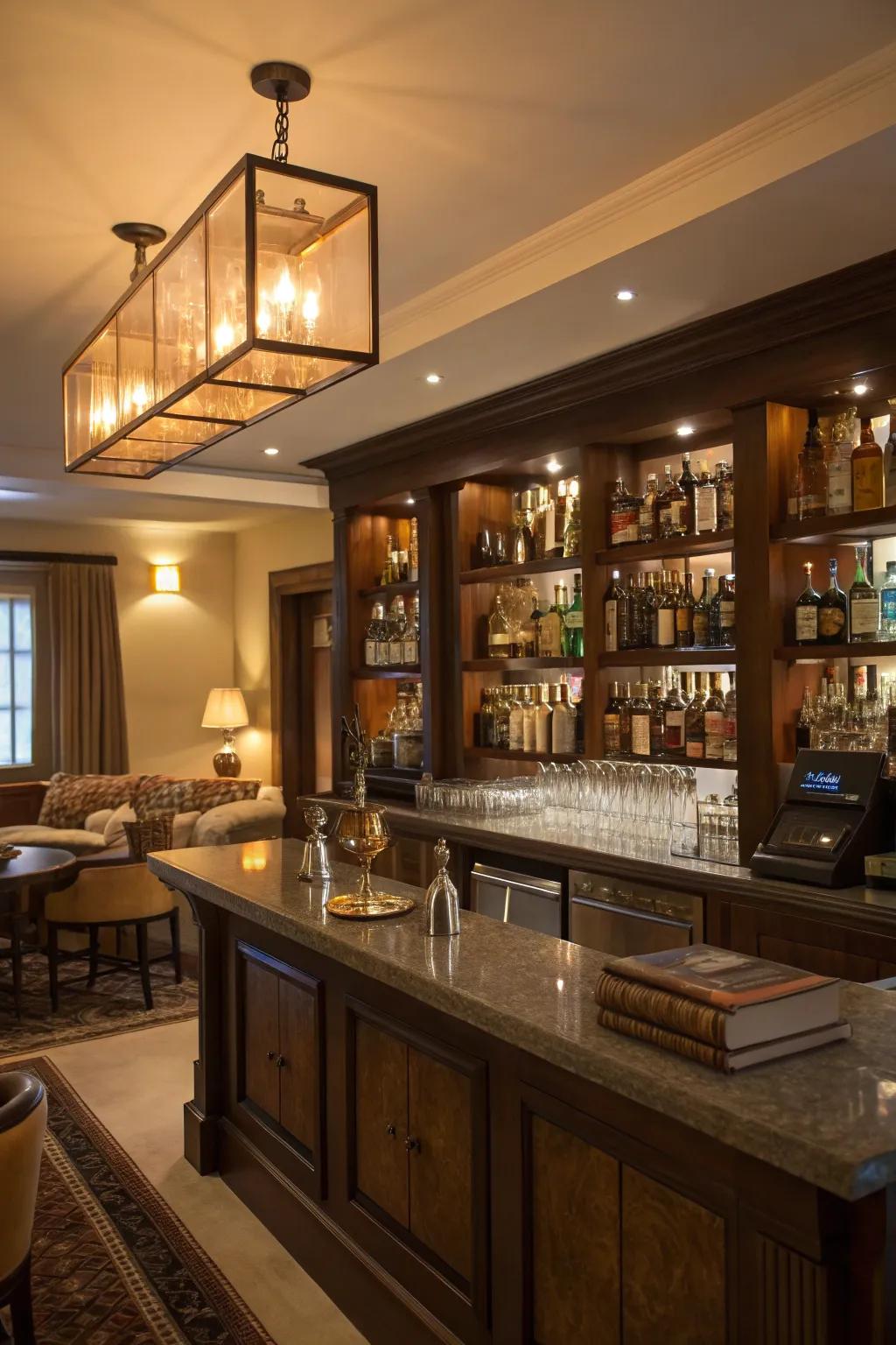 With lighting, this bar can be transformed from day to night.