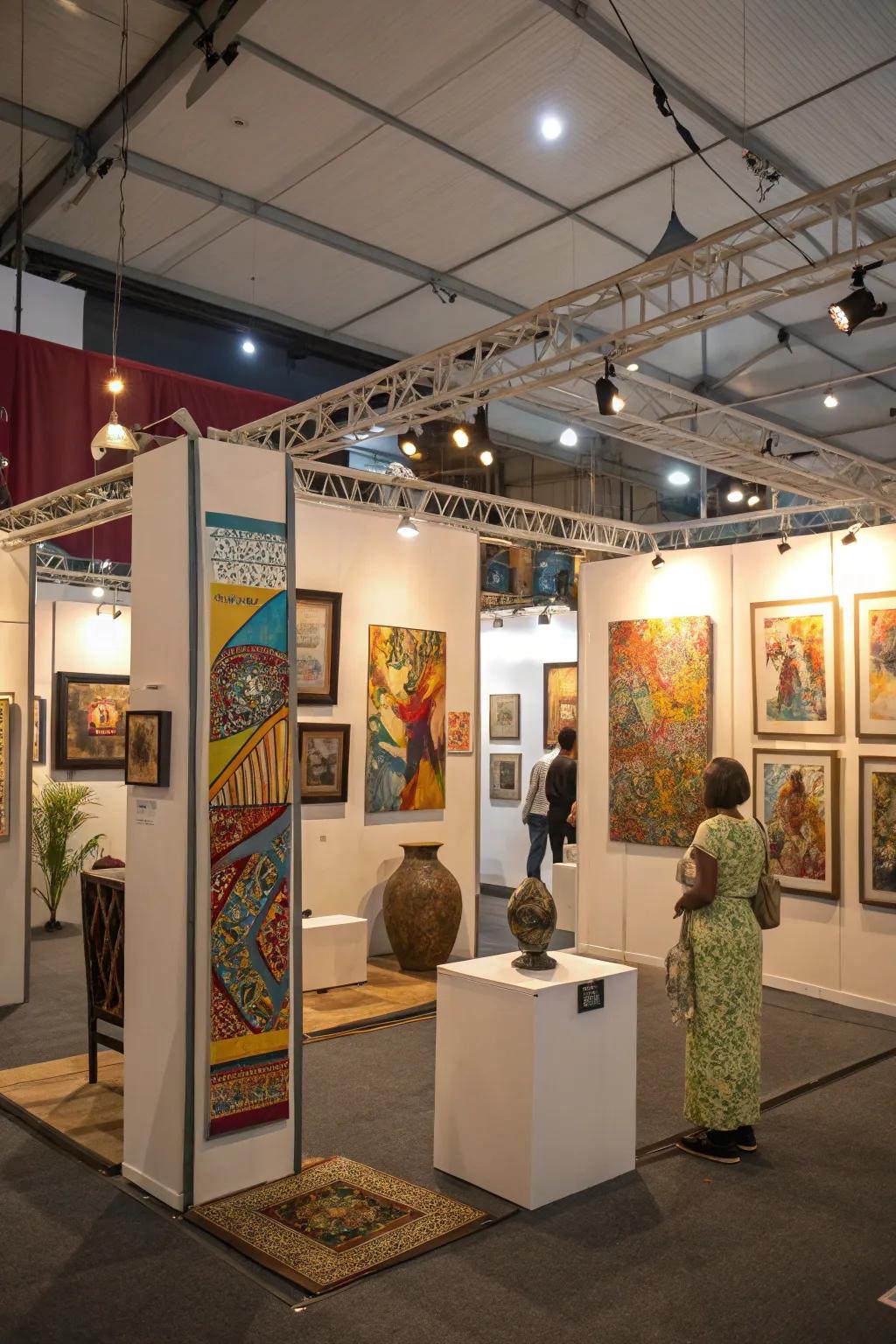 A harmonious combination of suspended and independent artworks.